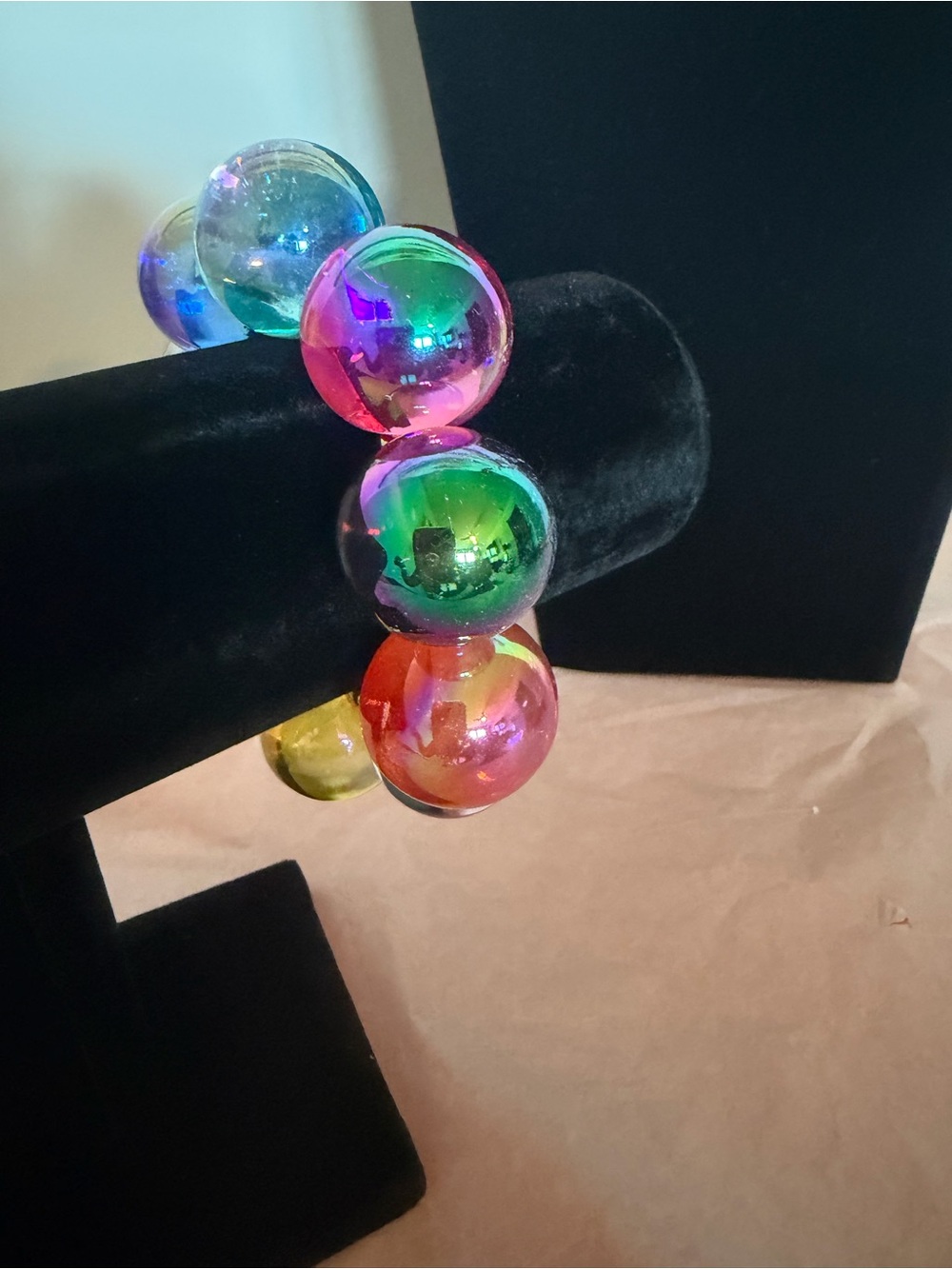 Multicolor Iridescent Bubble Bead Stretch Bracelet - Women Jewelry